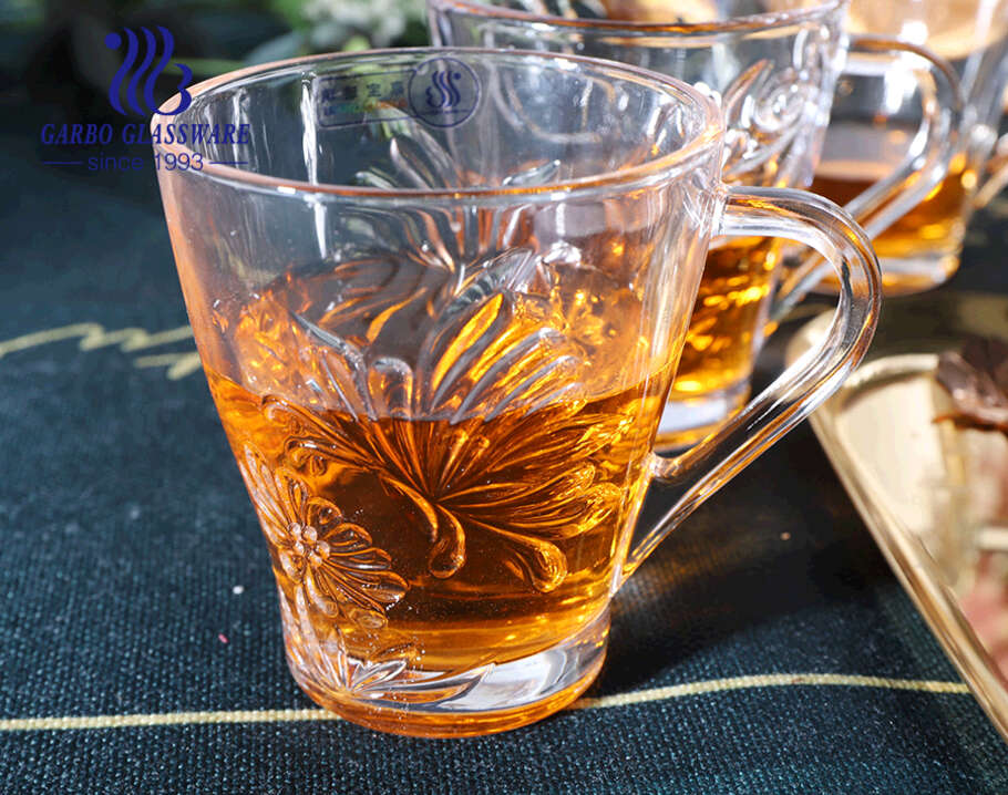 Tasses à thé en verre transparent de 8 oz avec motifs de fleurs roses Tasses  en verre classiques avec poignée Verre de style moyen-orient