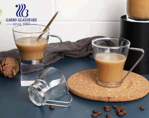 Taza café con leche con asa metal vidrio - cristal 220 ml.