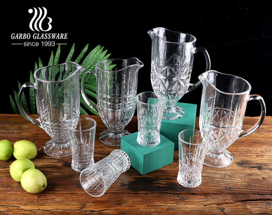 Crystal Carved Glass Water Jug with 6 Pieces Tumbler Set ( 1.7 L Jug / 278  ml Glasses )