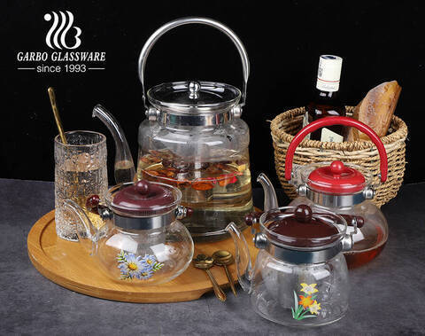 480ml pyrex borosilicate glass tea pot with wooden lid for hot tea  Manufacturer