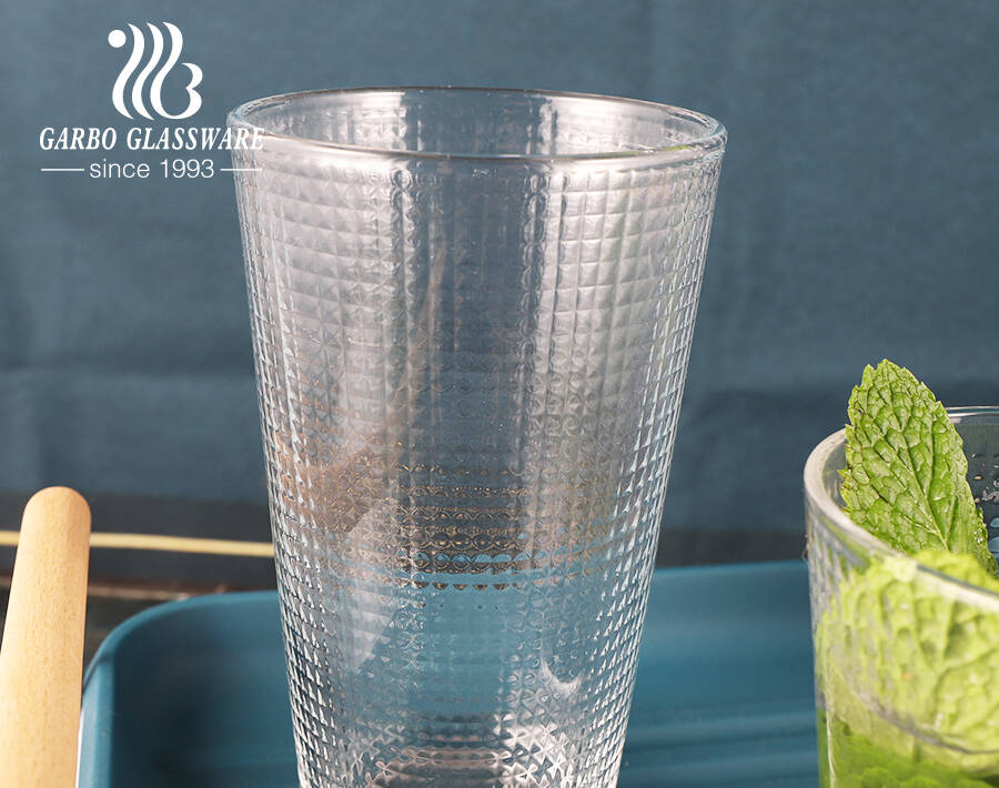 Small square embossing series glass tumbler highball glass cup in