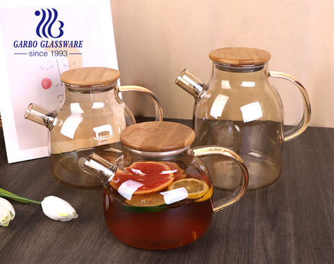 480ml pyrex borosilicate glass tea pot with wooden lid for hot tea