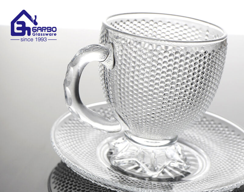 Bubble design classcial elegant shape glass tea cup with saucer