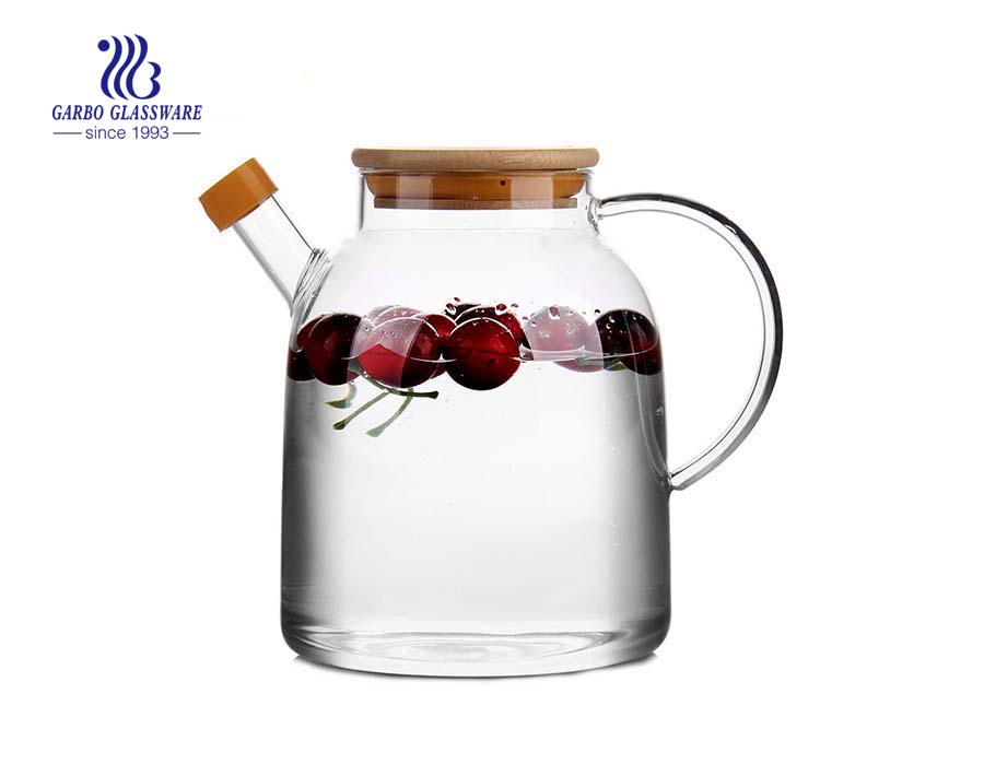 Glass Water Pitcher with Handle Bamboo Lid Heat Resistant Cold Kettle  Large-capacity Tea Pitcher Juice Coffee Drink Milk Jug Cup