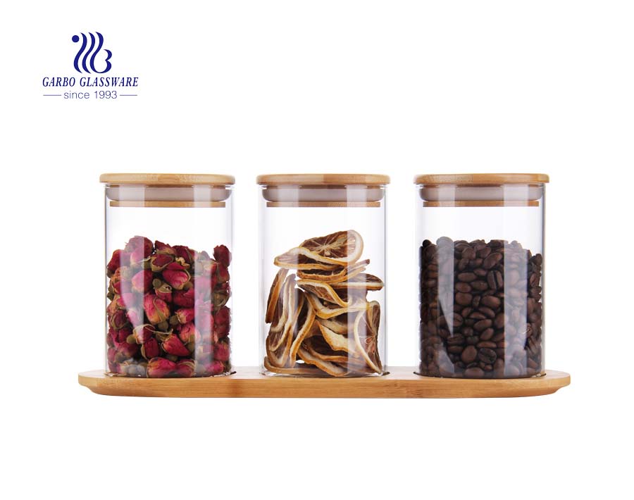 Borosilicate Glass Jars with Bamboo Lids. 6 Pc Set of Air Tight Sealable  Cont