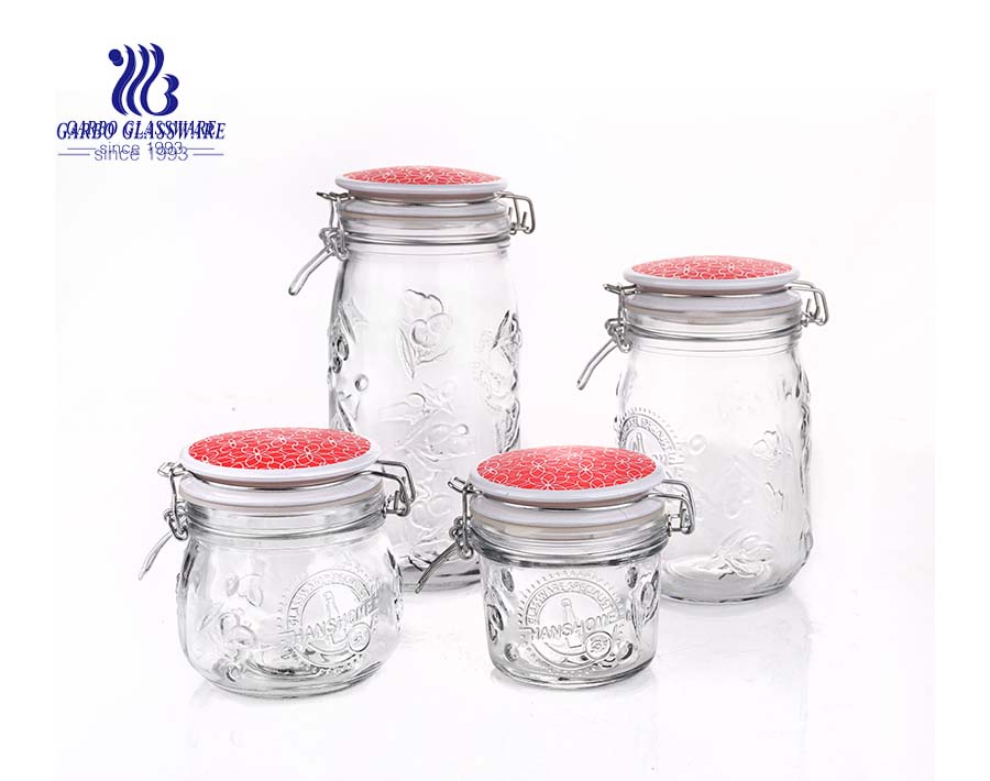 juego de 4 recipientes herméticos de vidrio transparente para cocina y  frascos para conservas con gatillo-fianza-hermético-sello-tapa-abrazadera-  (r