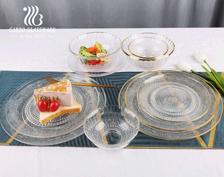 Compre Vajilla De Vidrio Dorado Set Creativa Placa De Vidrio Transparente-  y Conjuntos De Vajilla De Vidrio de China por 0.58 USD