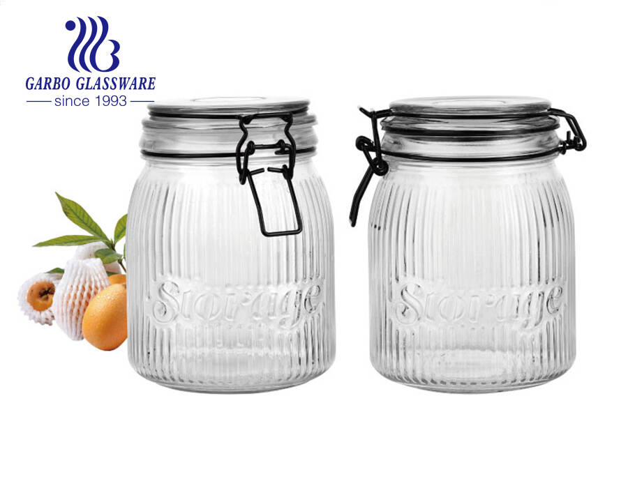 China Square body with round mouth 2.5 Liters large glass storage jars with  plastic lids for tea coffee sugar