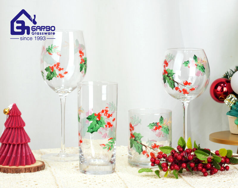 Christmas decal design luxury long stem wine glass goblet