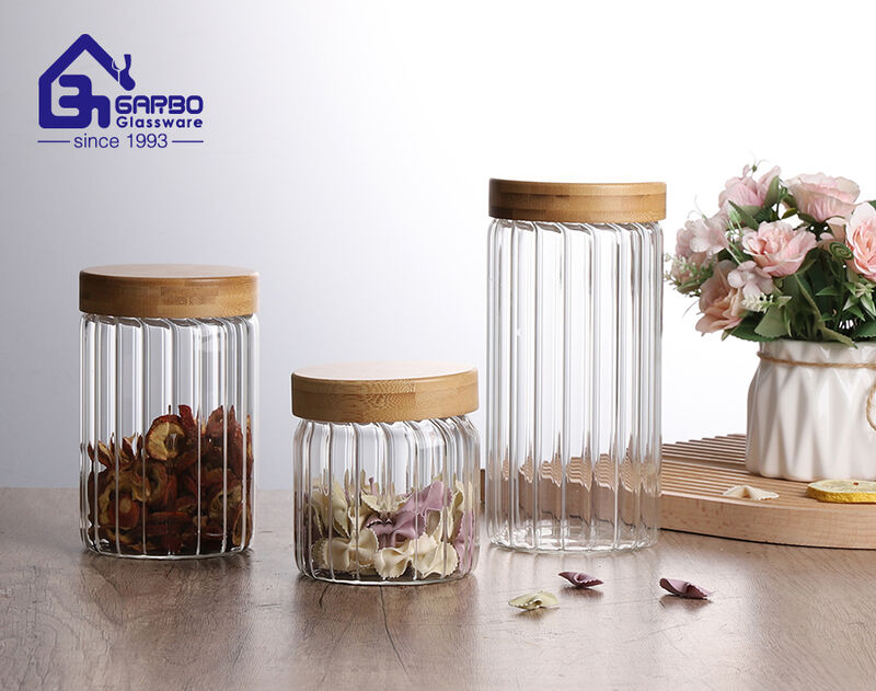 600ml glass storage tanks H line kitchenware storage jar with wooden lid