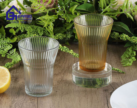 H Line Embossed Design Glass Cup Gold Rim Water Glass Juice Cup