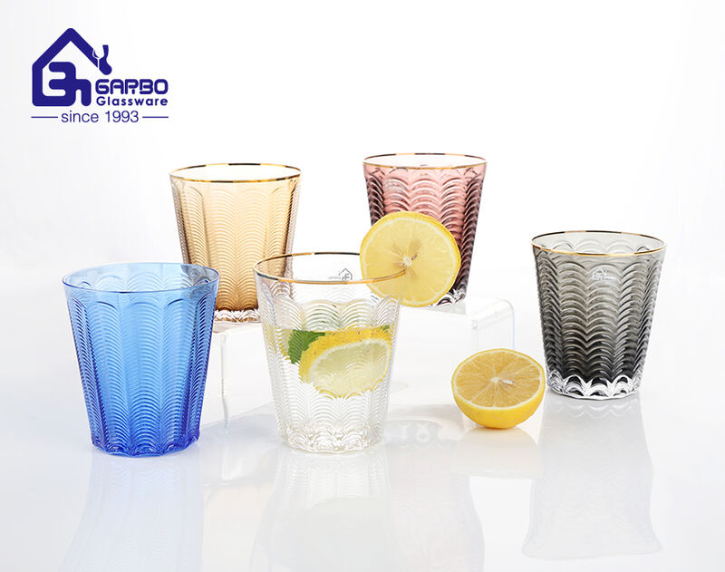 high-end luxury glassware with spray color and real gold rim