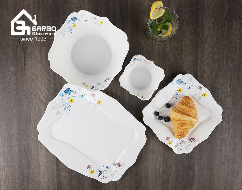 Luxurious Irregular Opal Glass Tableware Set with Exquisite Decal Decor