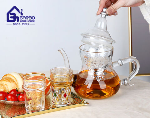 hot sale borosilicate glass tea jug with gold in Arabic market