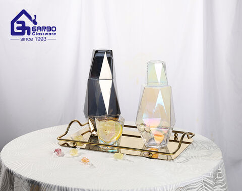 Hand-made luxury home use glass jug set with cup in Ion plating