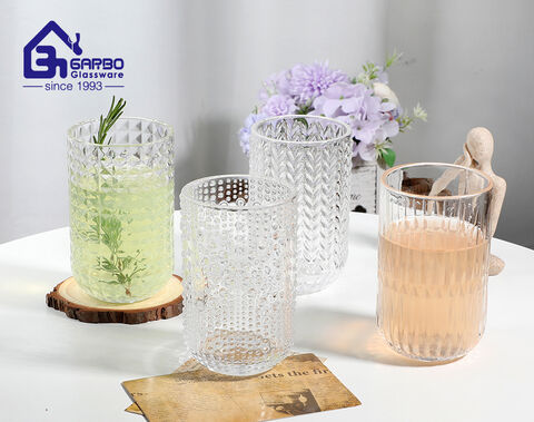 Engraved design glass cup set for water juice China supply drinking glassware