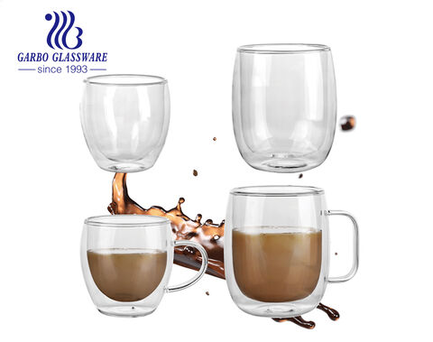 280ML machine-made high borosilicate double wall tea coffee glass mug