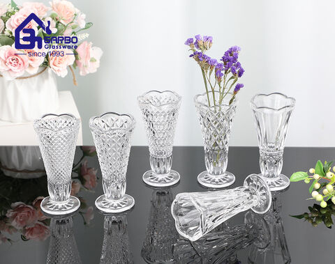 Machine made stocked small size high white quality flower glass vase