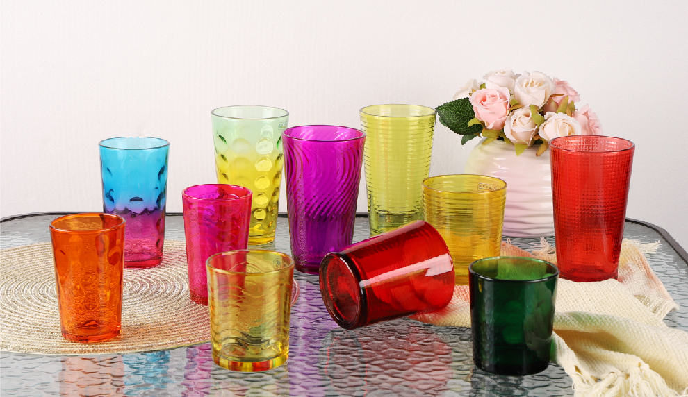 Glass cup factory tock availbale 440ml rock glass cup with color