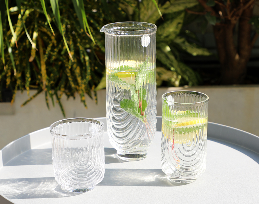 Art Deco Glassware Vintage Highball Glass Drink Tumbler Cocktail Glasses with Arched Shape Design