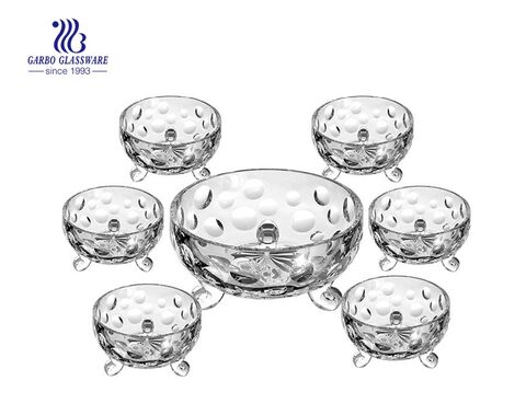 Hot sale decorative 7pcs glass colored Ice-cream bowl set with foot