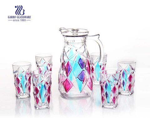 Wholesale Spray color clear glass pitcher drinking set pitcher with 6 cups