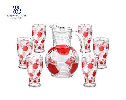 7pcs large football design cool water juice drinking glass pitcher and cups  set