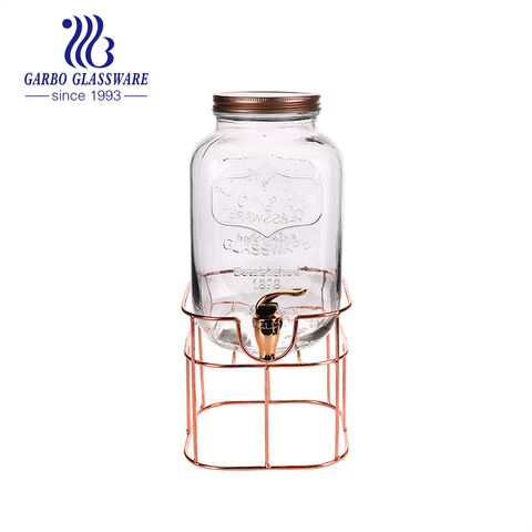Verre de jus clair distributeur de boissons distributeur d'eau en verre  avec support métallique - Chine Le verre et le distributeur de boissons en  verre prix