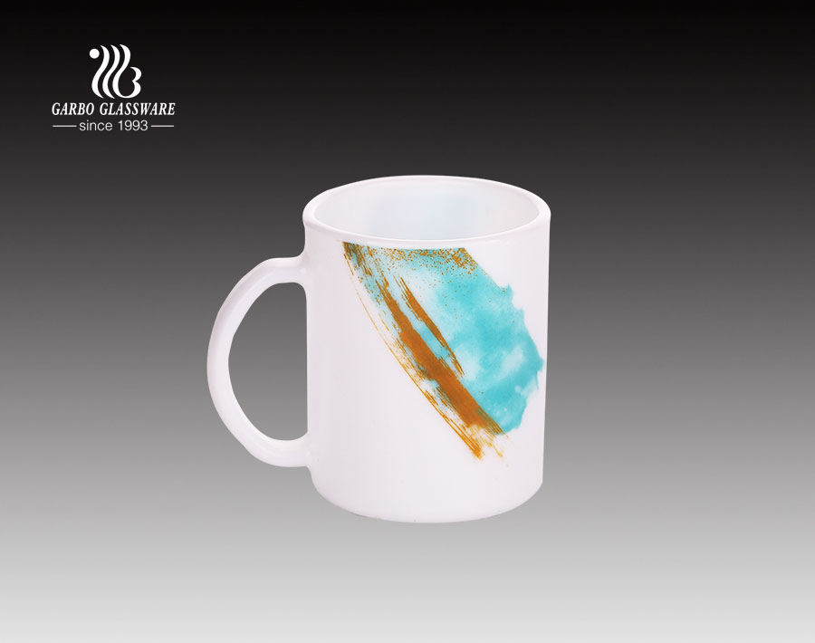 340ml Opal glass mug with custom flower for dinnerware 