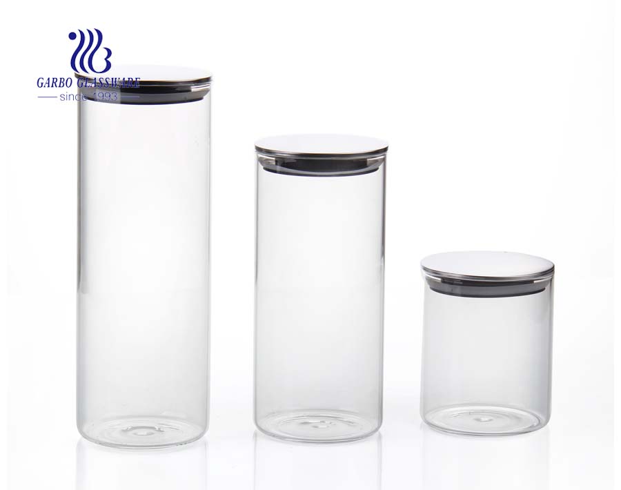 stapelbaren Glasvorratsbehältern, Edelstahldeckel, mit Set mit luftdichten 4 Borosilikatglas, bleifreies