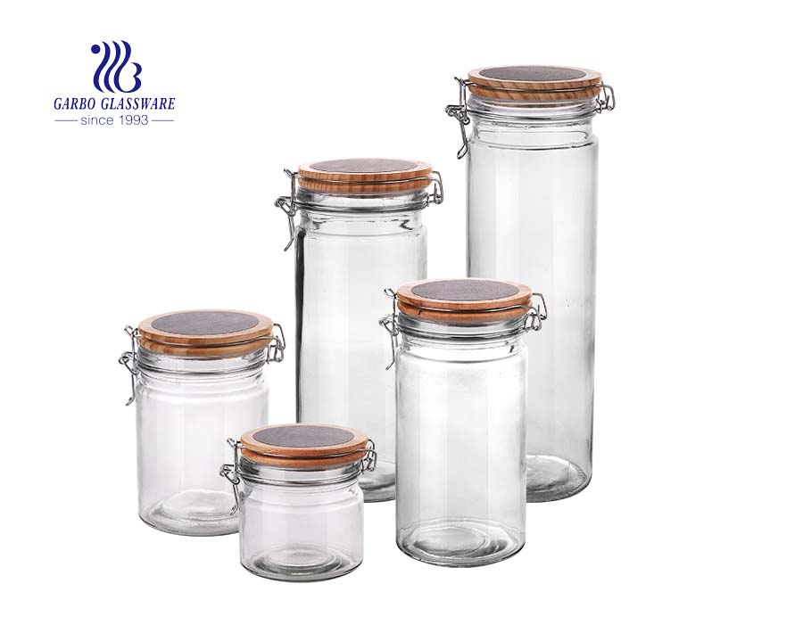 Set mit 4 stapelbaren luftdichten Glasvorratsbehältern, bleifreies  Borosilikatglas, mit Edelstahldeckel,
