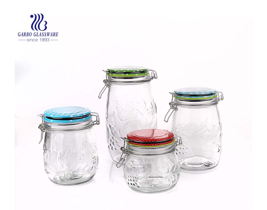 juego de 4 recipientes herméticos de vidrio transparente para cocina y  frascos para conservas con gatillo-fianza-hermético-sello-tapa-abrazadera-  (r