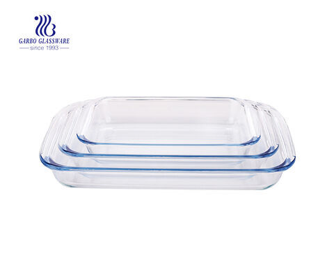3pcs Cheap microwave oven using rectangle glass baking dish set with PP  cover wholesale china
