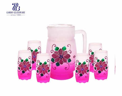 7pcs large football design cool water juice drinking glass pitcher and cups  set