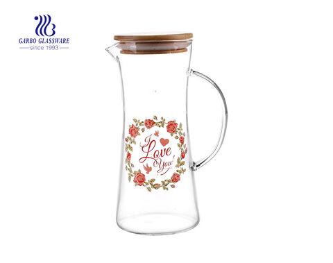 Luxury boron glass borosilicate glass pitcher with airtight bamboo lid  factory in china