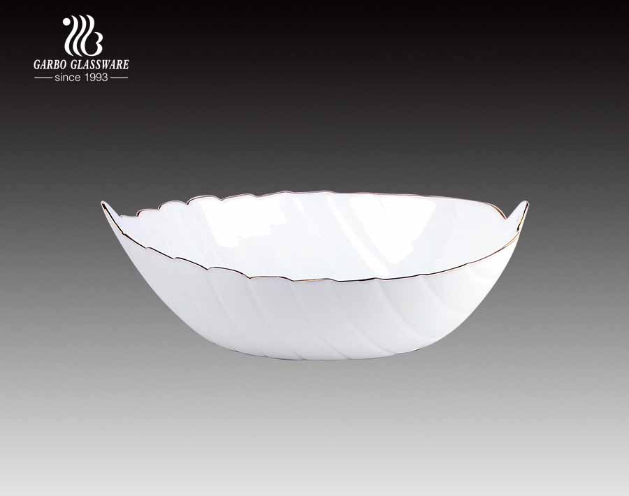 Leaf shaped Classical White Milky 10.5 inch Opal Glass Bowl 