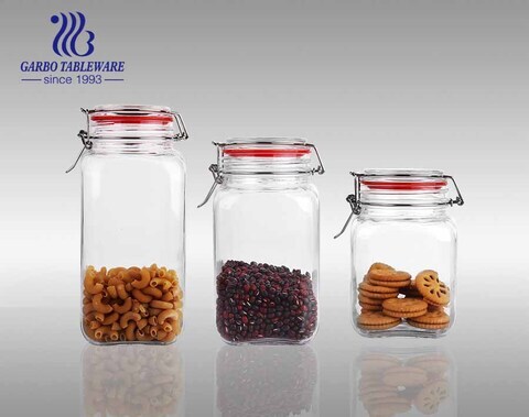 High borosilicate 46oz large glass food storage jars with airtight hinged  lids for Sale