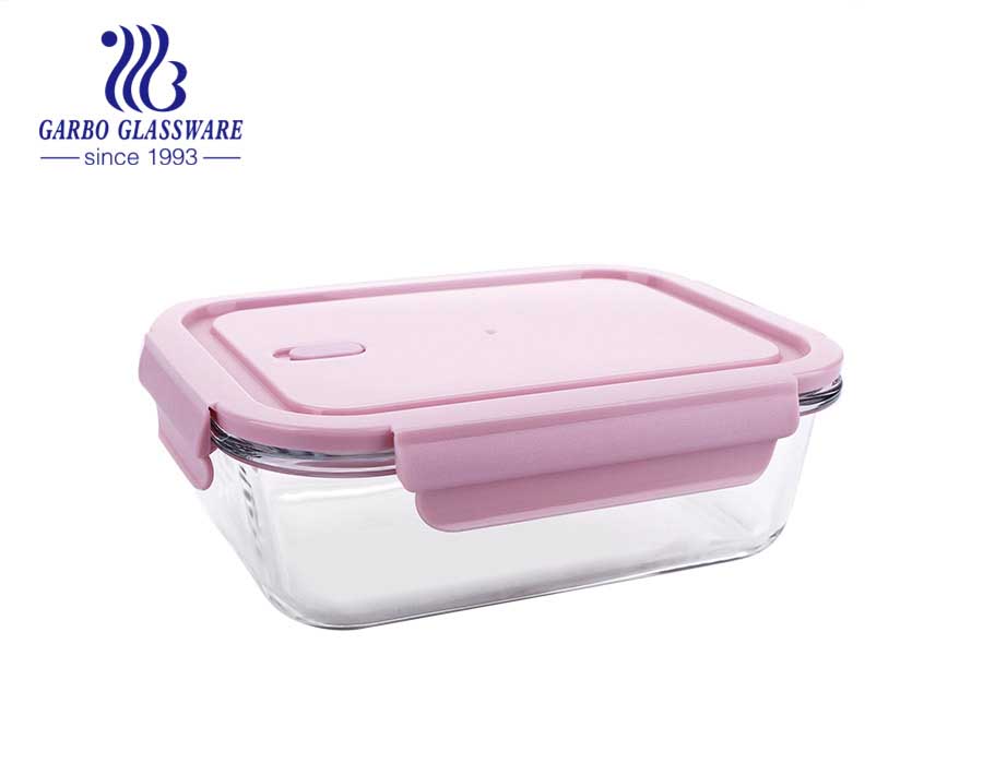 Pink Locking lid Glass Rectangular Food Container 37 Ounce