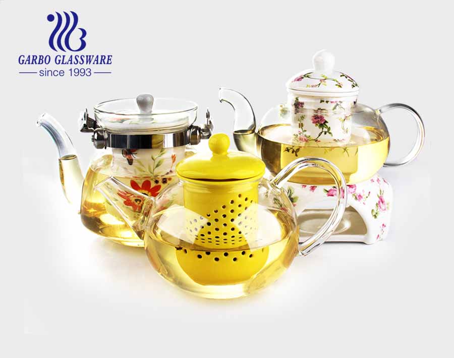 Service à thé anglais britannique, théière à fruits en verre