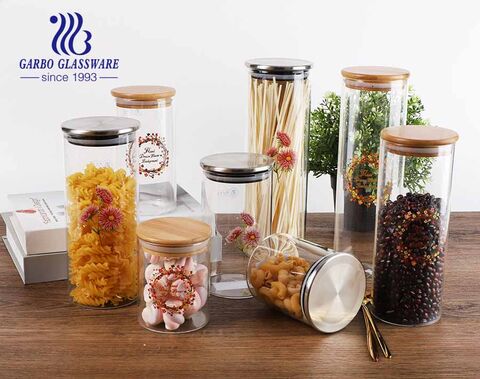 Glass Jars With Airtight Sealed Bamboo Lids Containers. 