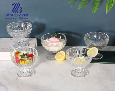 13oz big mouth design Glass Ice Cream Bowls, Sundae Cups, Fruit Salad Bowls lead free glass plate 