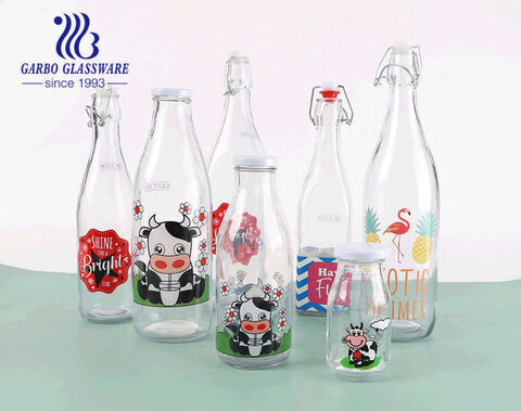 Botella de vidrio abatible [1 litro / 33 onzas líquidas] [Paquete de 6] –  Elaboración de cerveza oscilante con tapón para bebidas, aceite, vinagre