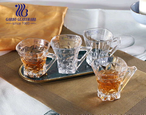 High quality engraved glass tea mugs 5oz square glasses with