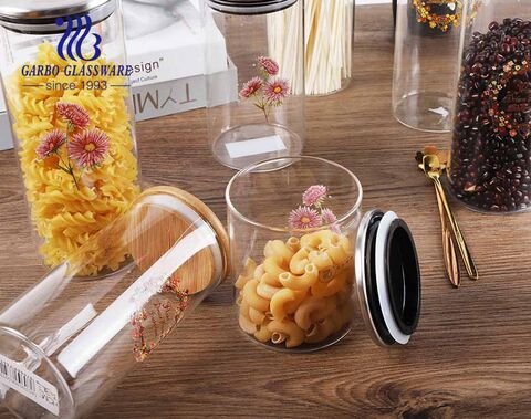 Glass Canisters with Airtight Bamboo Lids for Pantry Storage (4 x