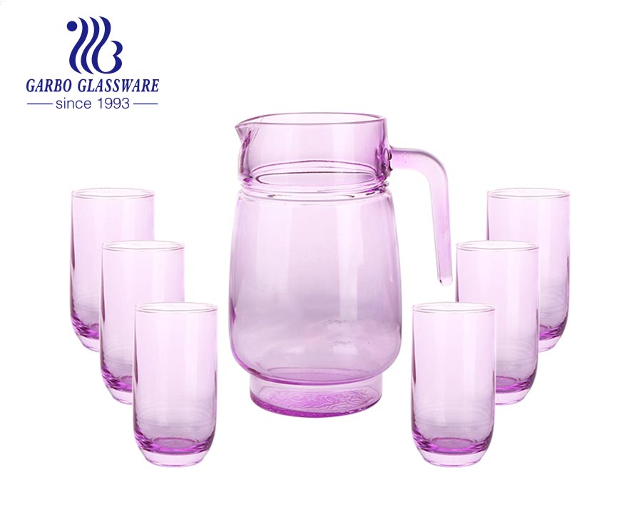  Elegante juego de vasos de cristal con 4 vasos altos de cristal,  hermosa jarra con asa y boquilla para bebidas frías, jugo casero, té helado  o agua : Hogar y Cocina