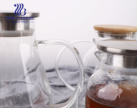 2100ml Pyrex clear glass water pitcher with wooden lid ice tea