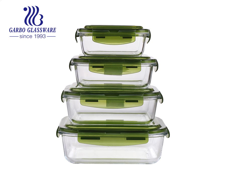 Recipiente de vidrio ecológico para alimentos con tapa, fiambrera de vidrio,  recipientes para almuerzo para microondas, conjuntos al por mayor