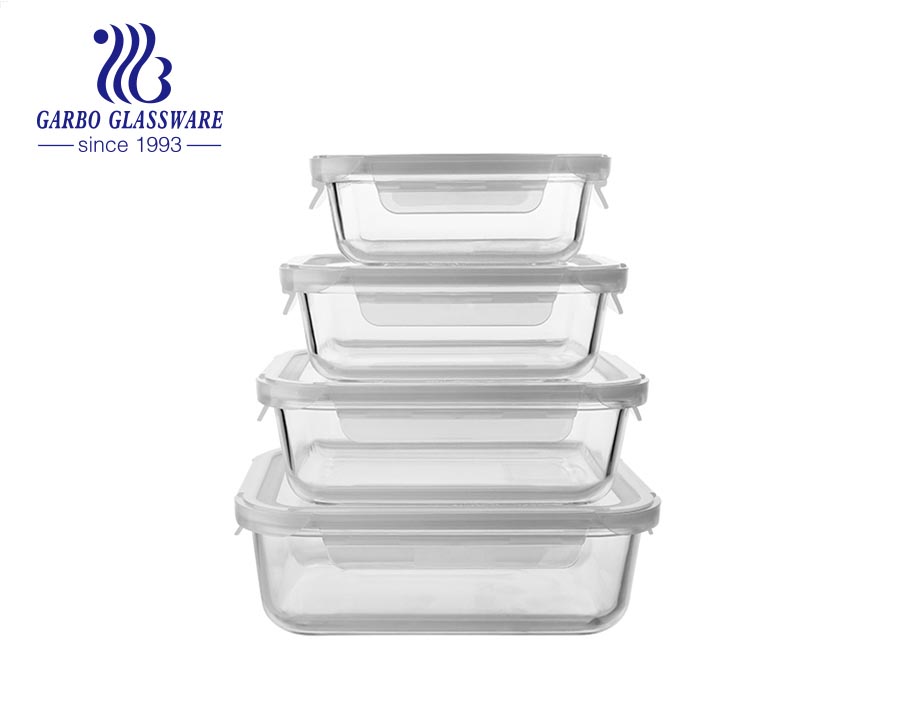 Recipiente de vidrio ecológico para alimentos con tapa, fiambrera de vidrio,  recipientes para almuerzo para microondas, conjuntos al por mayor