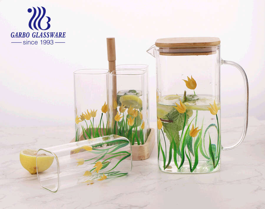  [ 6pcs Set ] Glass Cups with Bamboo Lids and Glass
