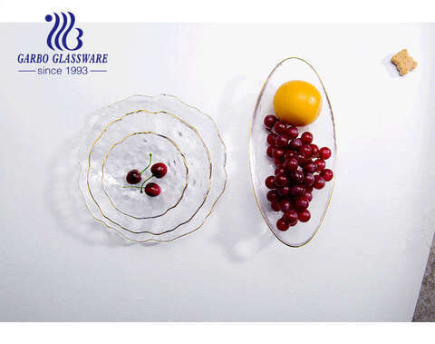 Fashion gold rim glass dinner plate transparent Dessert bowl Western dish  creative salad tray fruit plate